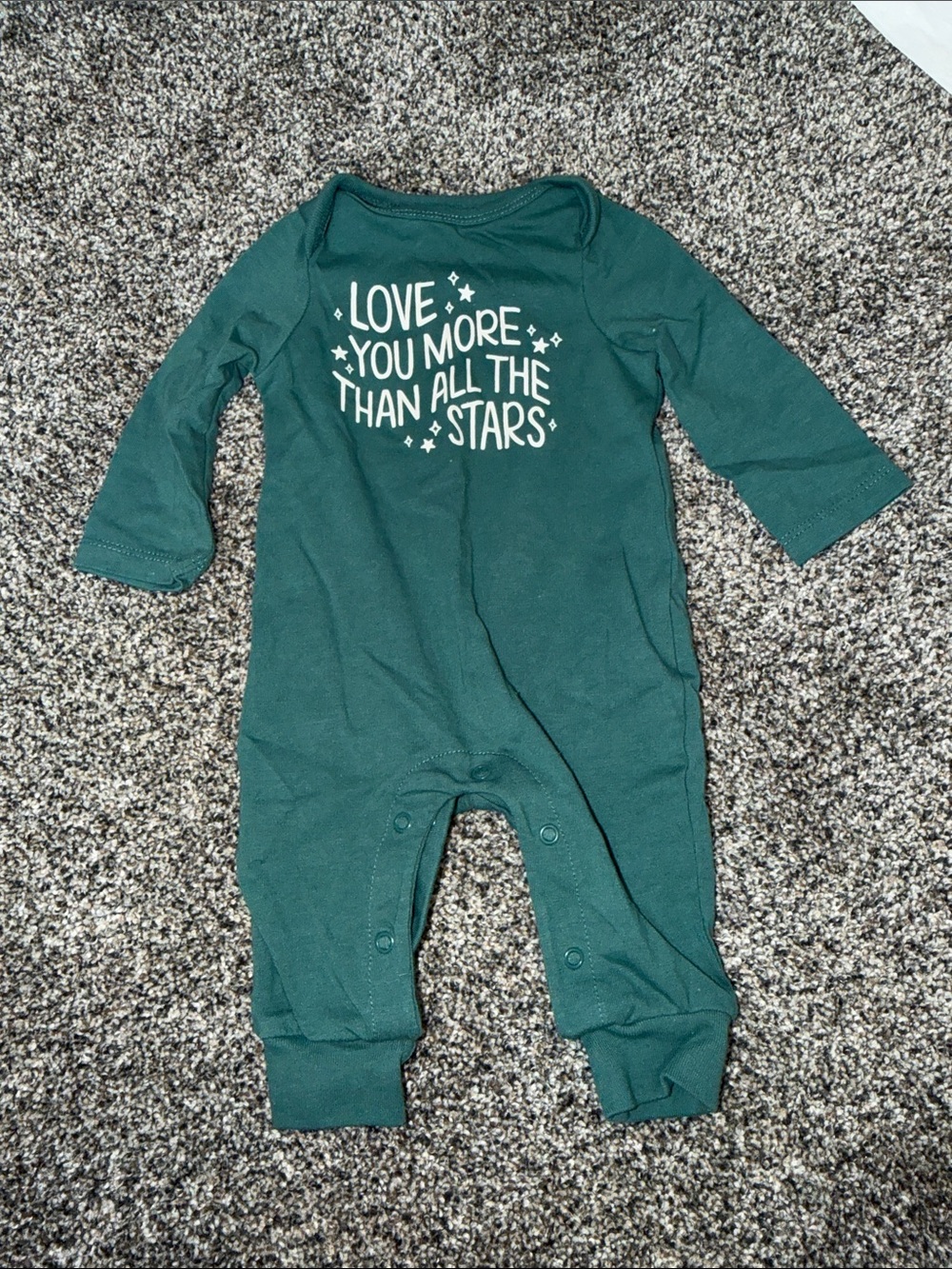 Green Baby One-Piece Romper with 'Love You More Than All The Stars'